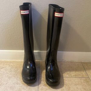 Black tall hunter rain boots